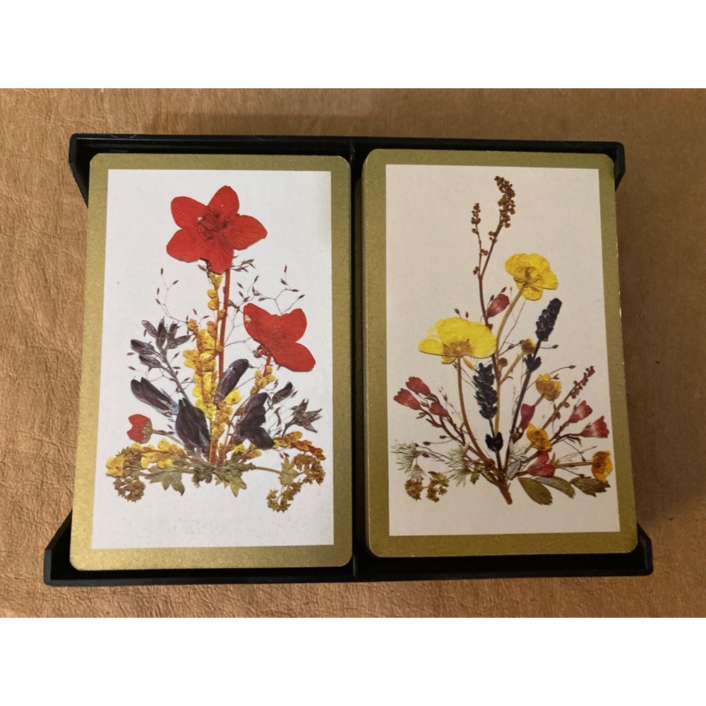Vintage Hoyle Flower Design Playing Cards Double Deck w/ Case Made In USA